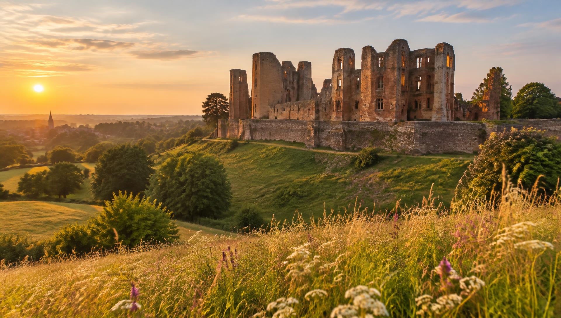 Kenilworth Castle in warm evening light